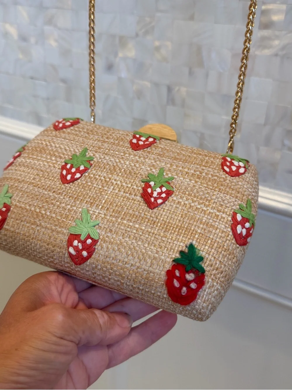 New Urban Expressions pebbles evening bag clutch crossbody bag chain strawberry